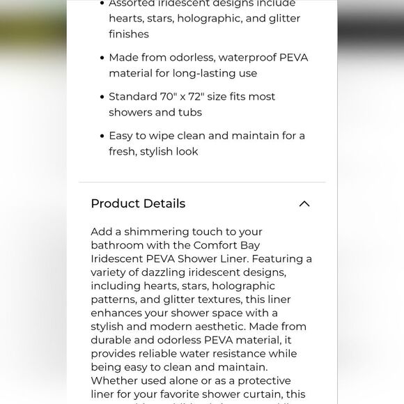 Comfort Bay Iridescent Hearts Shower Curtain Liner - Picture 4 of 8